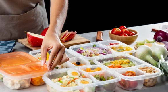 Young person practicing batch cooking with healthy food