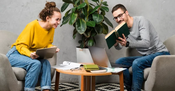 Medium shot smiley girl and boy with book-good daily habits