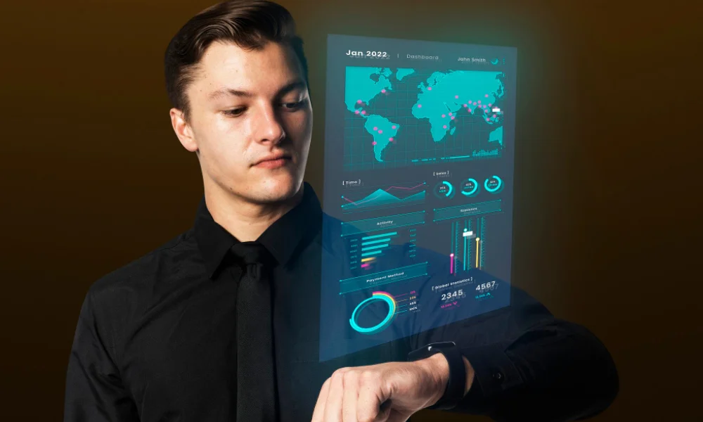 Futuristic AI-powered digital dashboard showcasing Seekde’s advanced technology.