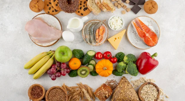 Top view food groups assortment