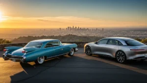 American luxury cars at sunset.