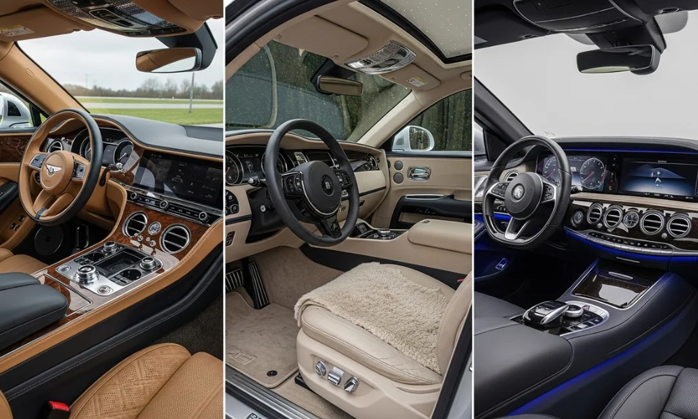 Bentley, Rolls-Royce, and Mercedes interiors side by side