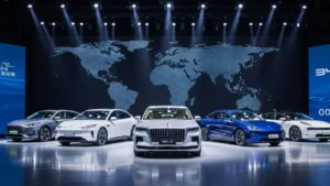 Chinese luxury cars showcased on stage