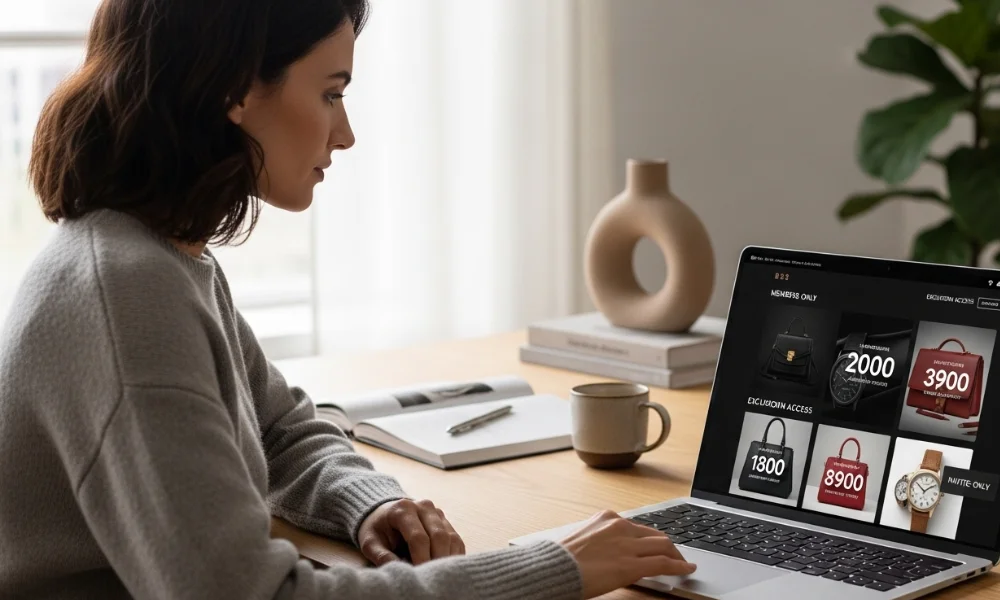 Client browsing exclusive fashion collection online