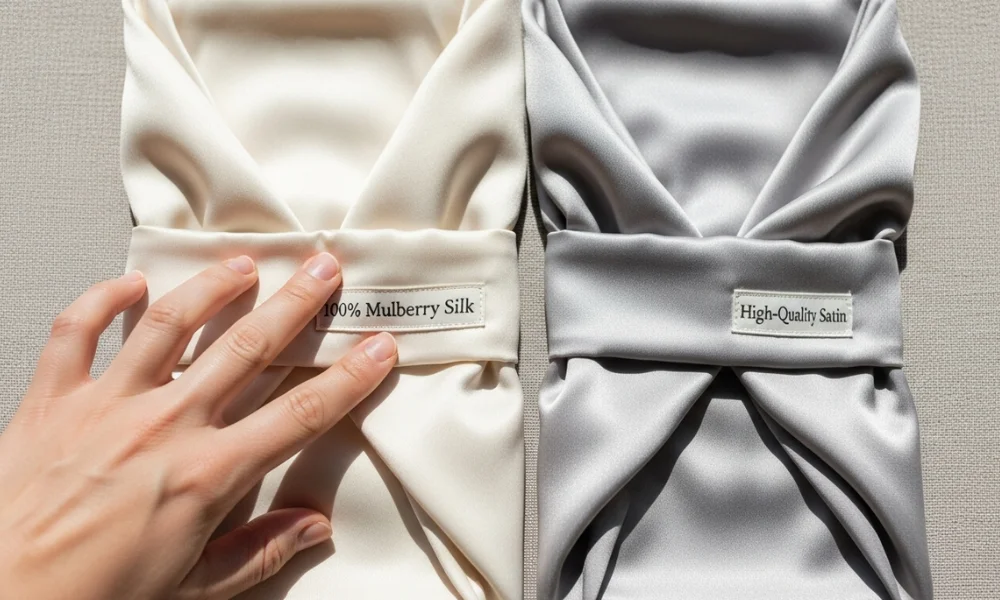 Comparison of 100% mulberry silk versus high-quality satin fabric