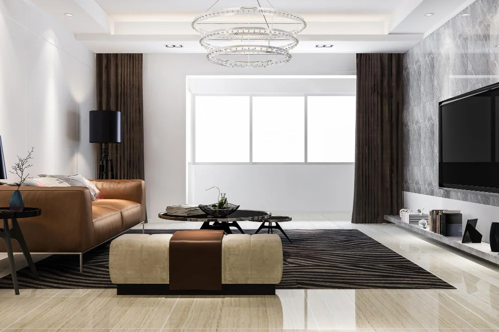 Elegant modern living room with neutral furniture