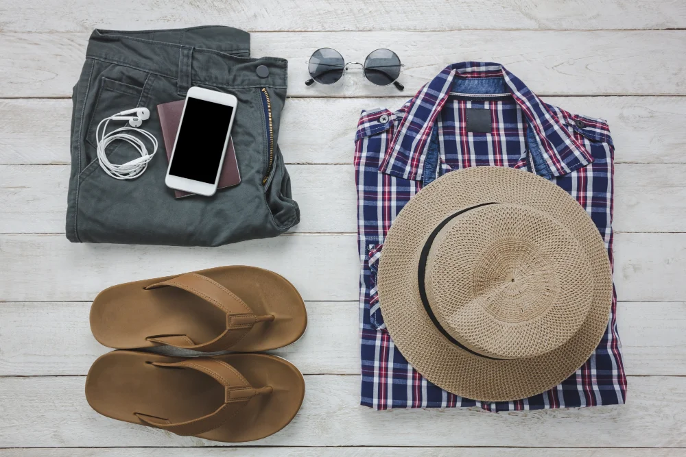 Flat lay of casual summer outfit essentials