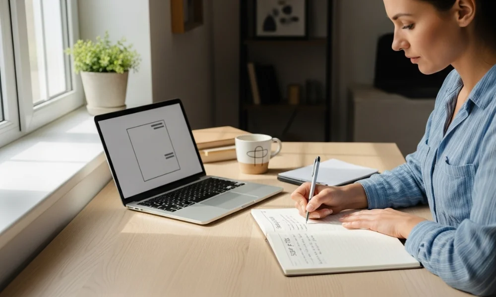 Focused woman planning goals for her lifestyle business