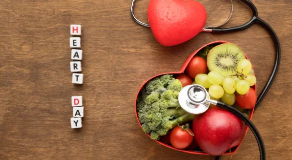 World heart day concept with healthy food-eat this and live