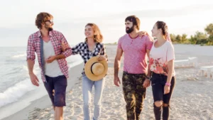 Group of friends wearing casual summer outfits