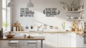 Kitchen wall decor with quotes and coffee stickers