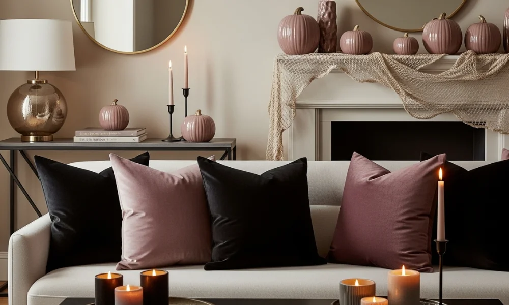 Living room with pumpkins and candles
