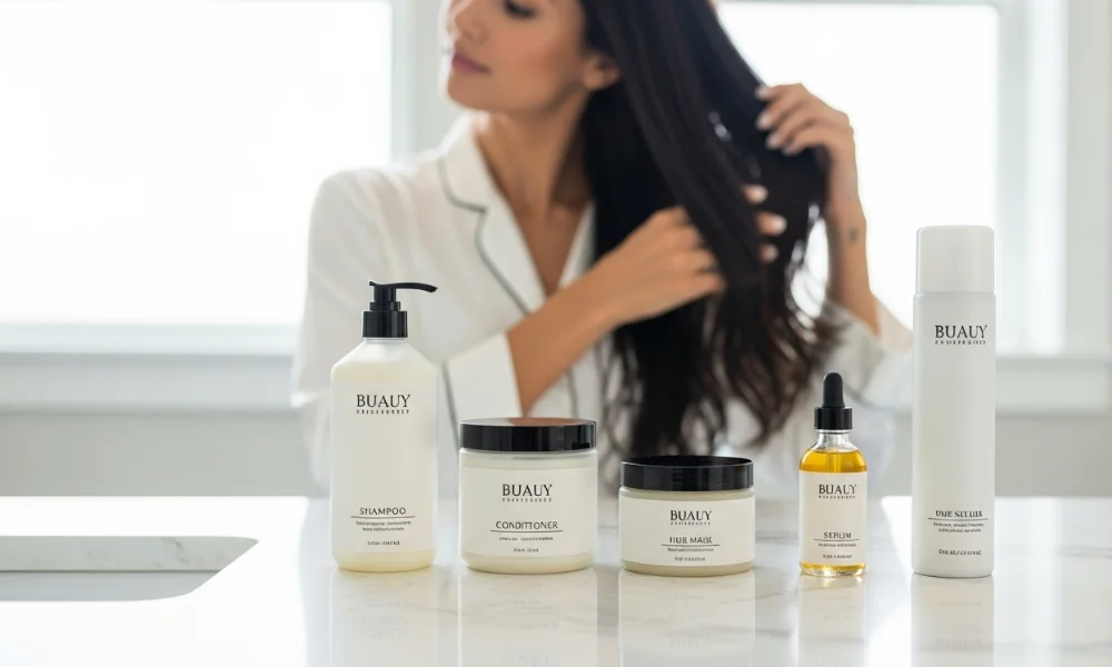 Luxury hair care routine woman