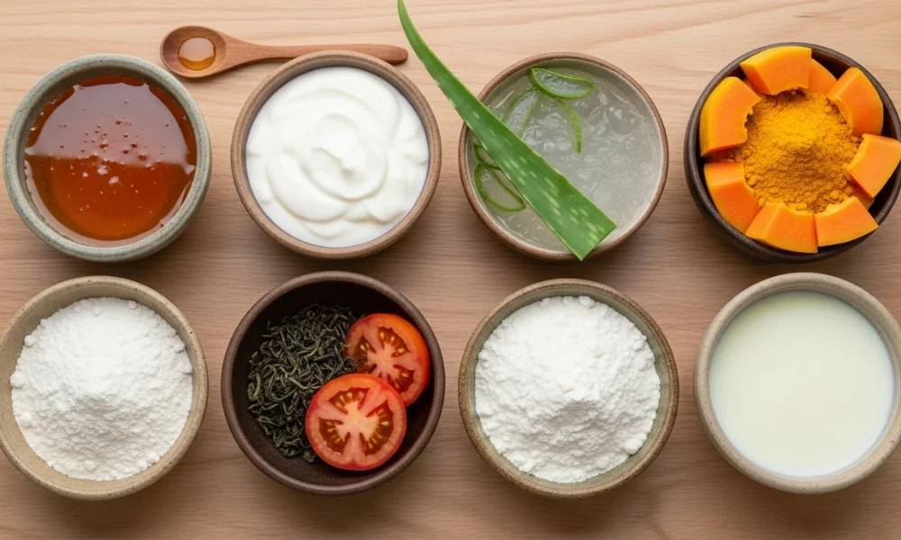 Natural mask ingredients bowls
