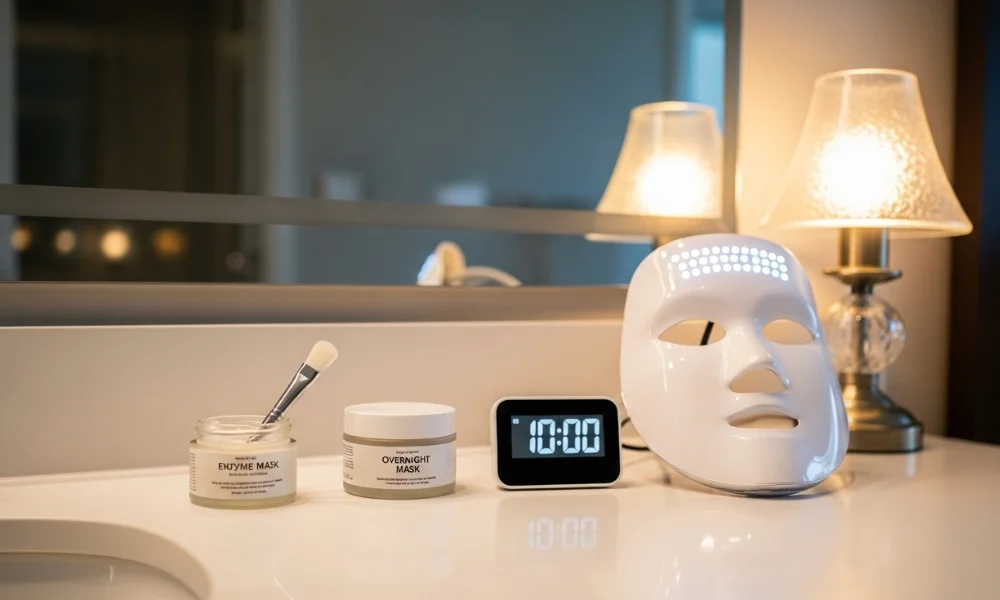 Night skincare mask and LED light