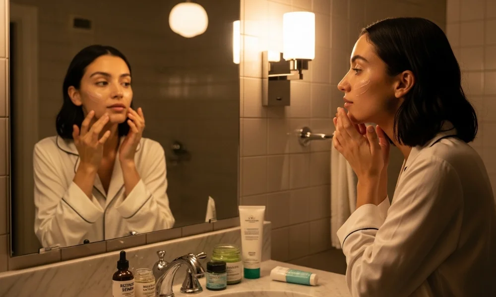 Nighttime skincare routine for glow