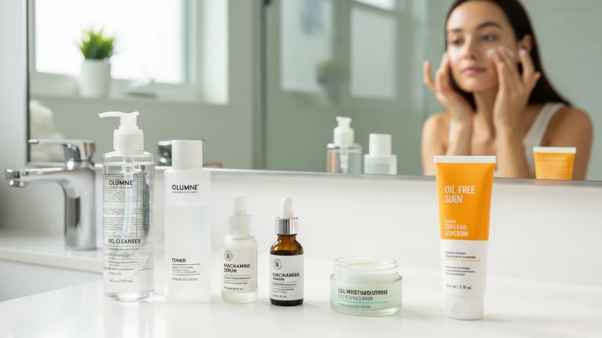 Oily skin care routine with products