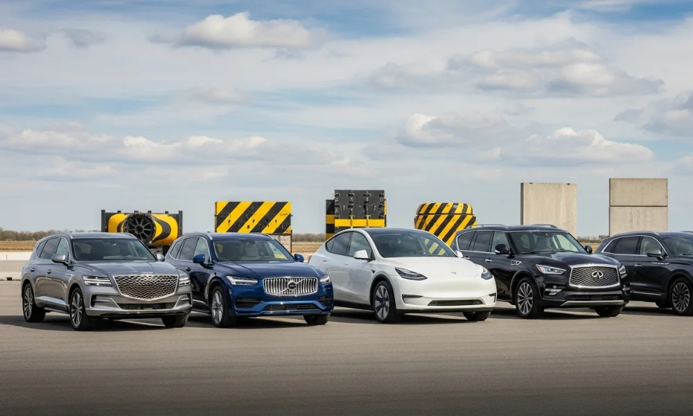 Row of safest luxury suv lined up outdoors