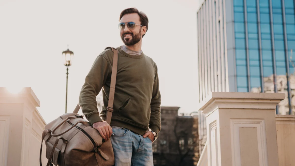 Traveller in comfortable travel outfitTraveller in comfortable travel outfit