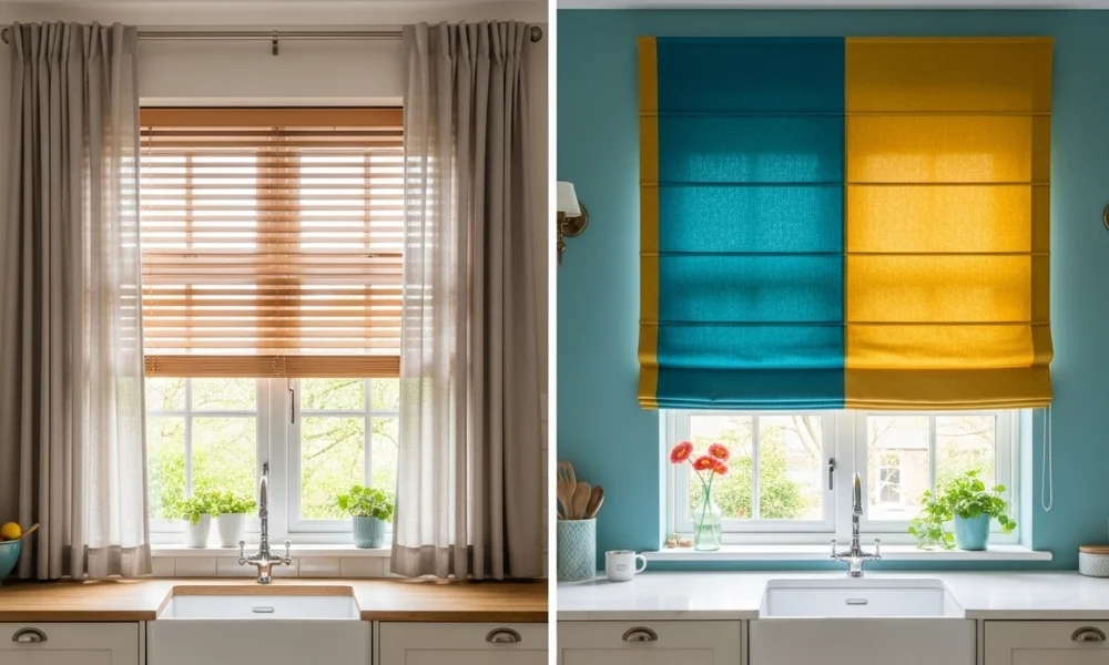 Two window decor styles with different blinds