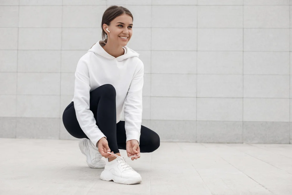 Woman in ribbed knit joggers