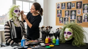 beetlejuice makeup ideas being applied