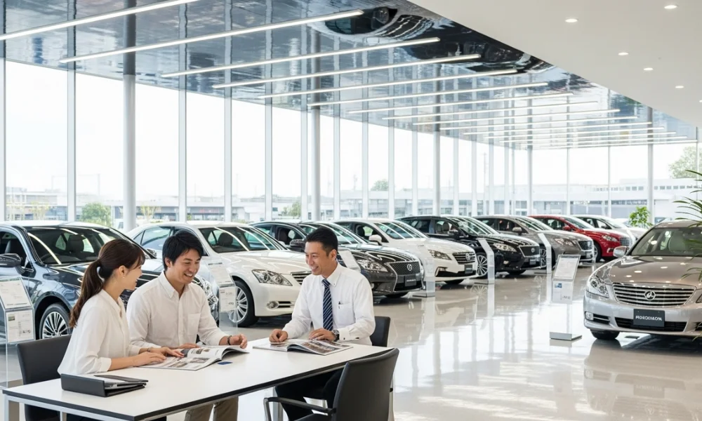 dealership lot with Japanese cars