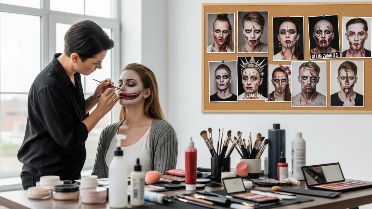 zombie makeup ideas being applied by artist