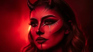 Devil makeup ideas with red face art
