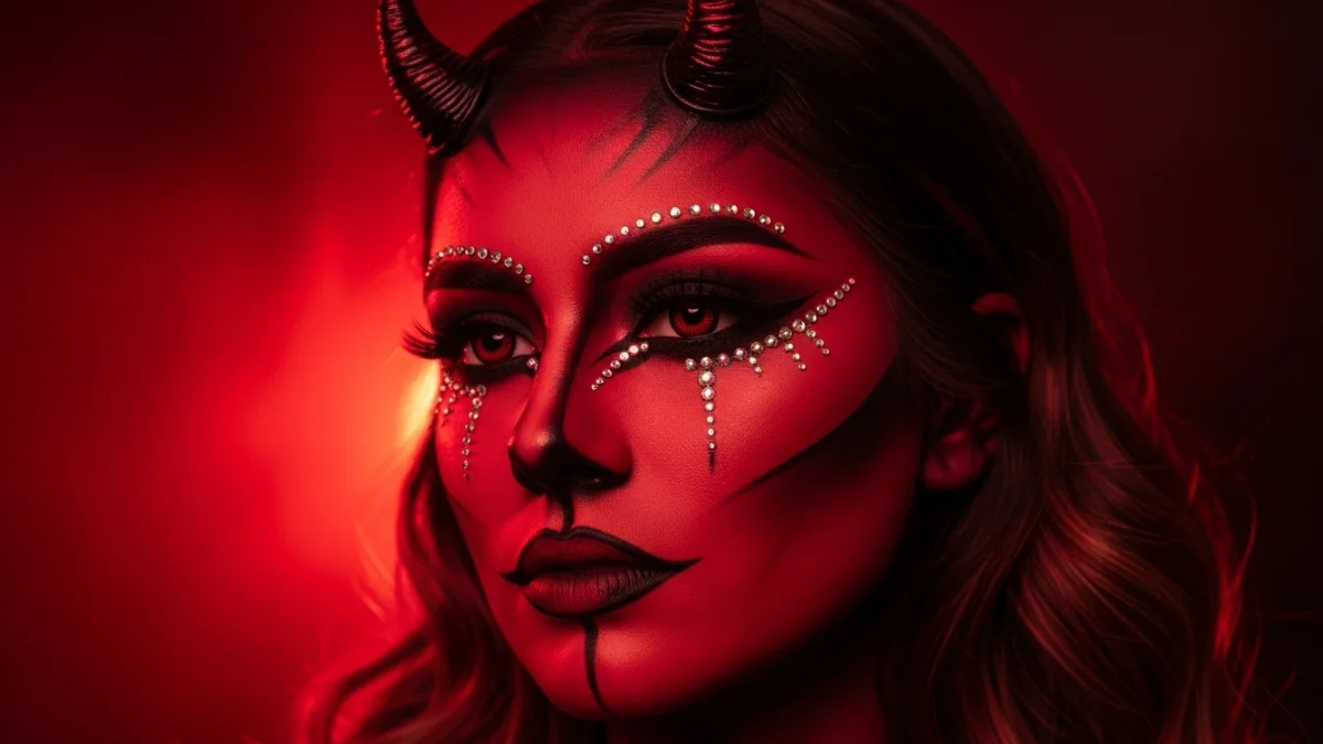 Devil makeup ideas with red face art