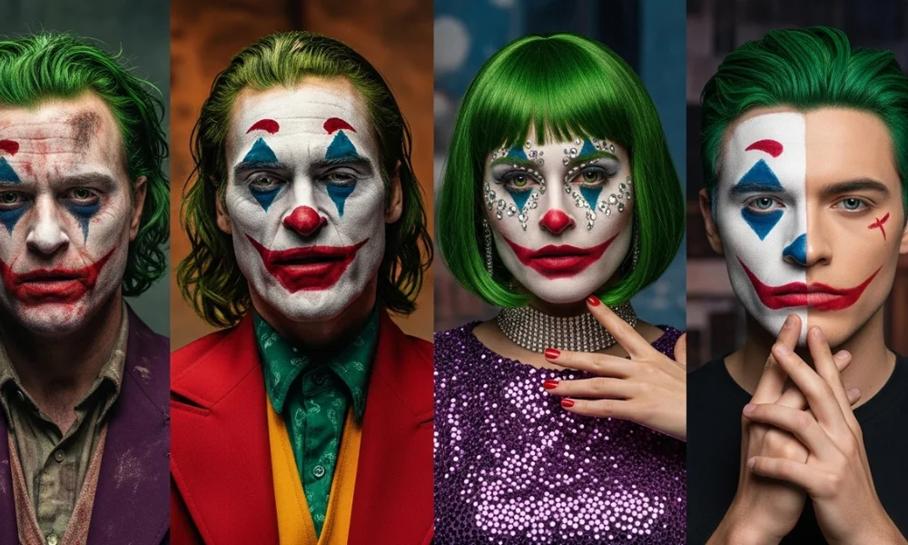 Four people in different Joker makeup styles