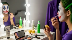 Joker makeup tutorial at vanity