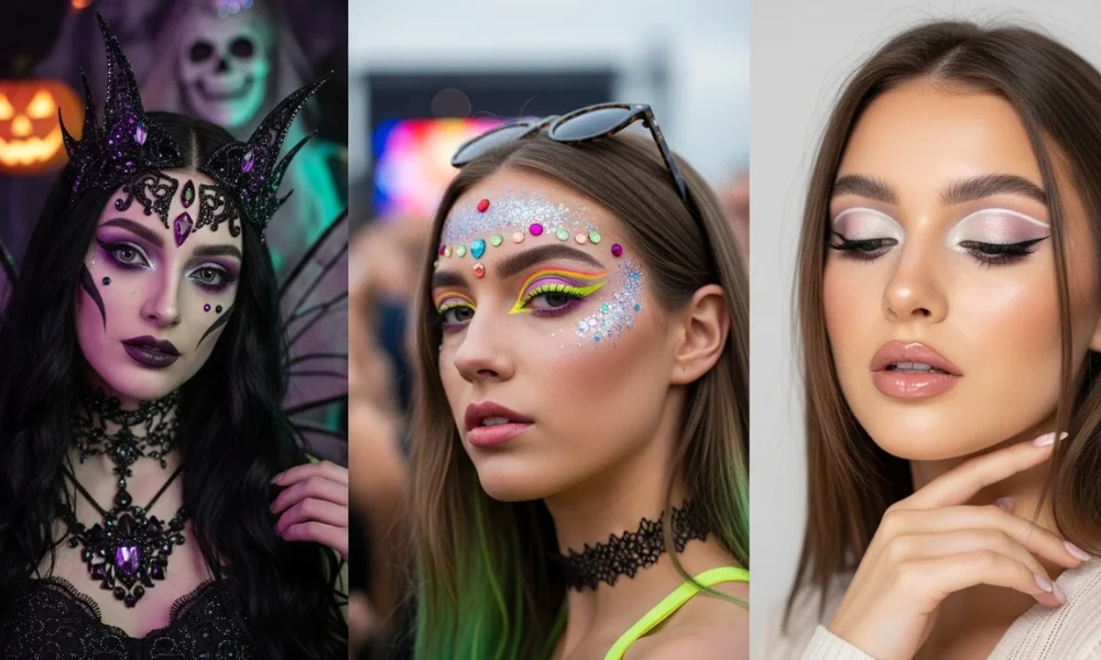 Models with bold festival makeup