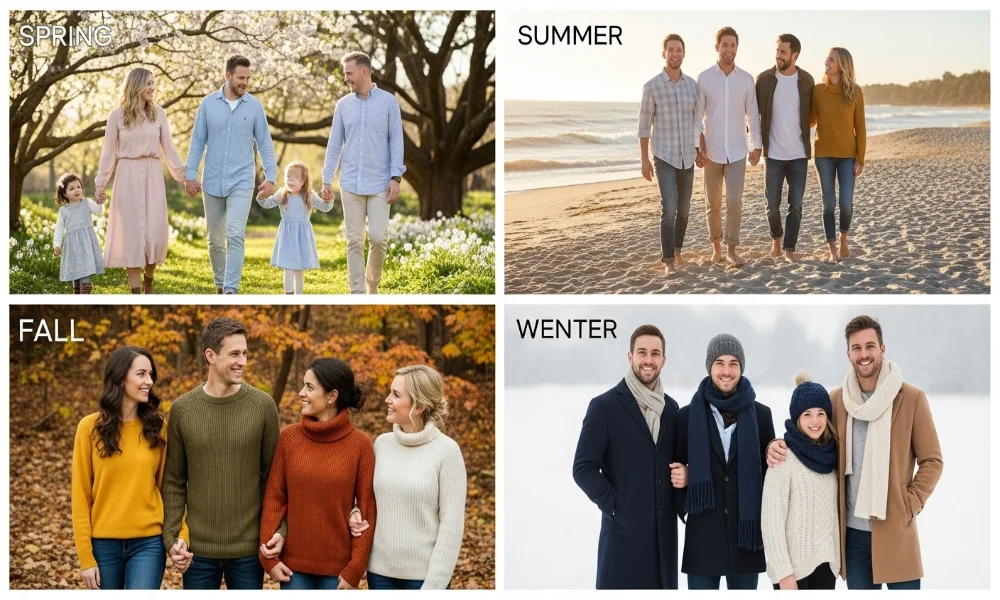 Family outfits styled for each season across the USA