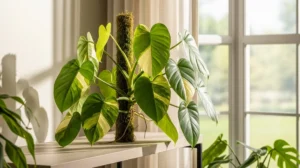 Philodendron Florida Beauty with variegated leaves near a window