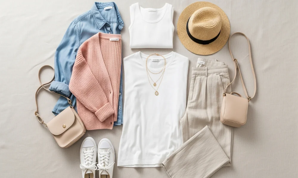 Flat lay of a casual spring outfit